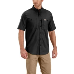 Carhartt Men's Shirt: 102537 001 Black Short Sleeve Rugged Professional