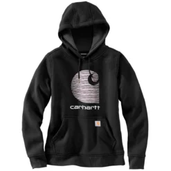 Carhartt Sweatshirts: Women's 105636 BLK Black Rain Defender Relaxed Fit “C” Logo Graphic Sweatshirt