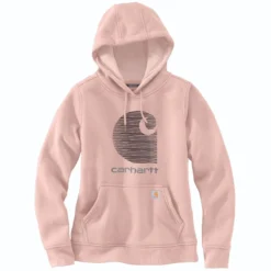 Carhartt Sweatshirts: Women's 105636 P15 Ash Rose Rain Defender Relaxed Fit “C” Logo Graphic Sweatshirt