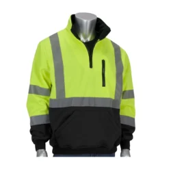 PIP Jackets: Men's 323 1330B LY Hi-Vis Yellow ANSI Type R Class 3 Quarter-Zip Pullover Sweatshirt