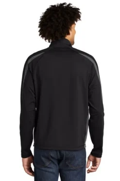 Sport-TeK Sweatshirts: Men's ST851 BCG Black Charcoal Grey Stretch 1/2-Zip Colorblock Pullover -Eagle Shop 5496 blkchrgy 2 st851blkchrgymodelback1 337w