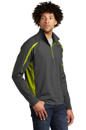 Sport-TeK Sweatshirts: Men's ST851 CGCG Charcoal Grey Charge Green Stretch 1/2-Zip Colorblock Pullover 2 Sport-TeK Sweatshirts: Men's ST851 CGCG Charcoal Grey Charge Green Stretch 1/2-Zip Colorblock Pullover - Image 2