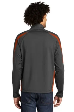 Sport-TeK Sweatshirts: Men's ST851 CGDO Charcoal Grey Deep Orange Stretch 1/2-Zip Colorblock Pullover 7 Sport-TeK Sweatshirts: Men's ST851 CGDO Charcoal Grey Deep Orange Stretch 1/2-Zip Colorblock Pullover -Eagle Shop 5496 chgydpor 2 st851chgydpormodelback1 337w
