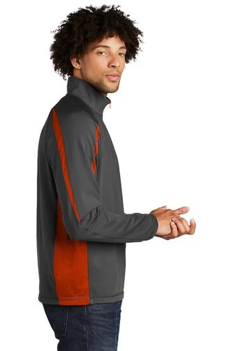 Sport-TeK Sweatshirts: Men's ST851 CGDO Charcoal Grey Deep Orange Stretch 1/2-Zip Colorblock Pullover 3 Sport-TeK Sweatshirts: Men's ST851 CGDO Charcoal Grey Deep Orange Stretch 1/2-Zip Colorblock Pullover - Image 3