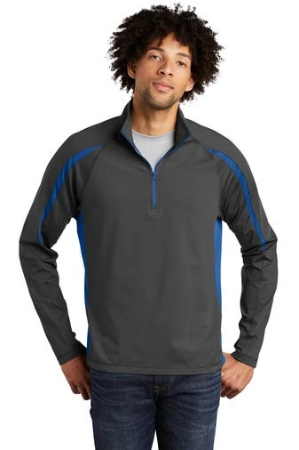 Sport-TeK Sweatshirts: Men's ST851 CGTR Charcoal Grey True Royal Stretch 1/2-Zip Colorblock Pullover 1 Sport-TeK Sweatshirts: Men's ST851 CGTR Charcoal Grey True Royal Stretch 1/2-Zip Colorblock Pullover