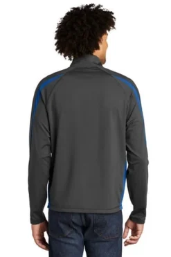 Sport-TeK Sweatshirts: Men's ST851 CGTR Charcoal Grey True Royal Stretch 1/2-Zip Colorblock Pullover 7 Sport-TeK Sweatshirts: Men's ST851 CGTR Charcoal Grey True Royal Stretch 1/2-Zip Colorblock Pullover -Eagle Shop 5496 chgytrry 2 st851chgytrrymodelback1 337w