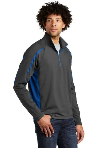 Sport-TeK Sweatshirts: Men's ST851 CGTR Charcoal Grey True Royal Stretch 1/2-Zip Colorblock Pullover 2 Sport-TeK Sweatshirts: Men's ST851 CGTR Charcoal Grey True Royal Stretch 1/2-Zip Colorblock Pullover - Image 2