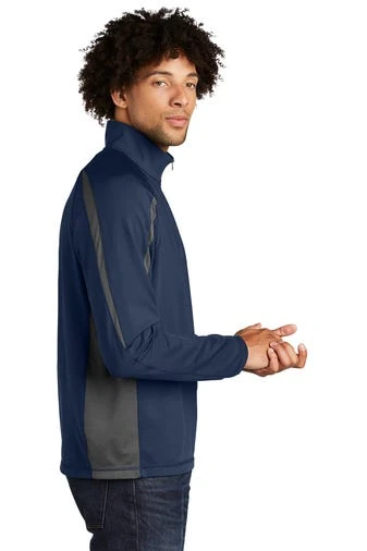 Sport-TeK Sweatshirts: Men's ST851 TNCG True Navy Charcoal Grey Stretch 1/2-Zip Colorblock Pullover 3 Sport-TeK Sweatshirts: Men's ST851 TNCG True Navy Charcoal Grey Stretch 1/2-Zip Colorblock Pullover - Image 3