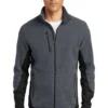 Port Authority Jackets: Men's F227 CHR Charcoal Heather Black R-Tek Pro Fleece Full-Zip Jacket