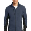 Port Authority Jackets: Men's F227 NVY Navy Heather Black R-Tek Pro Fleece Full-Zip Jacket