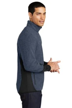 Port Authority Jackets: Men's F227 NVY Navy Heather Black R-Tek Pro Fleece Full-Zip Jacket -Eagle Shop 5518 navyhtblk 3 f227navyhtblkmodelside1 337w