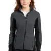 Port Authority Jackets: Women's L227 CRH Charcoal Heather Black R-Tek Pro Fleece Full Zip Jacket