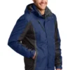 Port Authority Jackets: Men's J321 ABM Admiral Blue Black Magnet Colorblock 3-in-1 Jacket