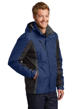 Port Authority Jackets: Men's J321 ABM Admiral Blue Black Magnet Colorblock 3-in-1 Jacket