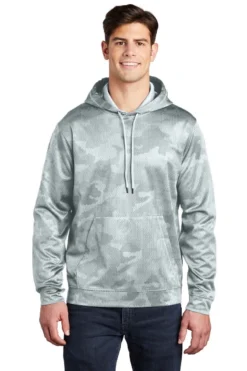 Sport-Teck Sweatshirts: Men's ST240 WHT White Sport-Wick CamoHex Fleece Hooded Pullover