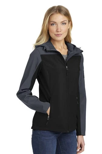 Port Authority Jackets: Women's L335 GRY Black Battleship Grey Hooded Core Soft Shell Jacket 2 Port Authority Jackets: Women's L335 GRY Black Battleship Grey Hooded Core Soft Shell Jacket - Image 2