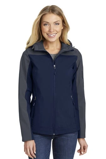 Port Authority Jackets: Women's L335 NVYGRY Dress Blue Navy Battleship Grey Hooded Core Soft Shell Jacket 1 Port Authority Jackets: Women's L335 NVYGRY Dress Blue Navy Battleship Grey Hooded Core Soft Shell Jacket