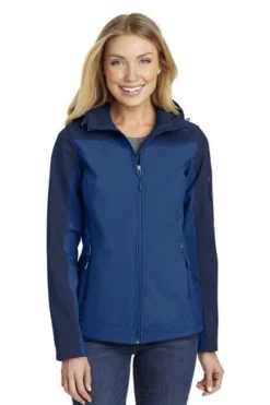 Port Authority Jackets: Women's L335 NVYBLU Night Sky Blue Dress Blue Navy Hooded Core Soft Shell Jacket