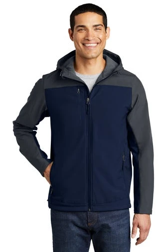 Port Authority Jackets: Men's J335 NVYGRY Dress Blue Navy Battleship Grey Hooded Core Soft Shell Jacket 1 Port Authority Jackets: Men's J335 NVYGRY Dress Blue Navy Battleship Grey Hooded Core Soft Shell Jacket