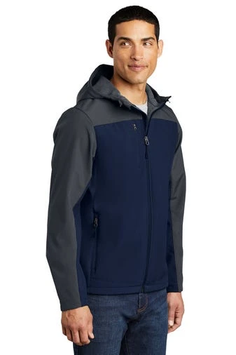 Port Authority Jackets: Men's J335 NVYGRY Dress Blue Navy Battleship Grey Hooded Core Soft Shell Jacket 2 Port Authority Jackets: Men's J335 NVYGRY Dress Blue Navy Battleship Grey Hooded Core Soft Shell Jacket - Image 2