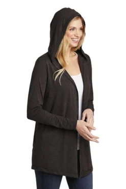 District Cardigans: Women's DT156 BKFST Black Forest Perfect Tri Hooded Cardigan -Eagle Shop 9206 blackfrost 4 dt156blackfrostmodelhood 337w