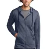 Sport-Tek Jackets: Men's ST293 TNVH True Navy Heather PosiCharge Tri-Blend Wicking Fleece Full-Zip Hooded Jacket