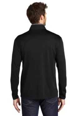 Port Authority Shirts: Men's K584 BSTG Black Steel Grey Silk Touch Performance 1/4-Zip Shirt -Eagle Shop 9771 blacksteelgy 2 k584blacksteelgymodelback 337w