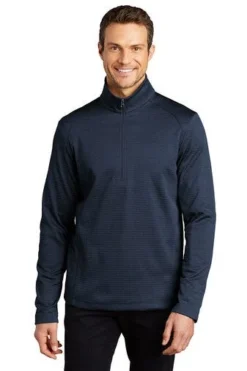 Port Authority Sweatshirts: Men's F248 DBNH Dress Blue Navy Heather Diamond 1/4 Zip Pull Over