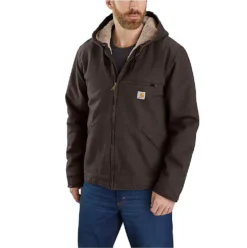 Carhartt Jackets: Men's 104392 DKB Dark Brown Relaxed Fit Washed Duck Sherpa-Lined Jacket