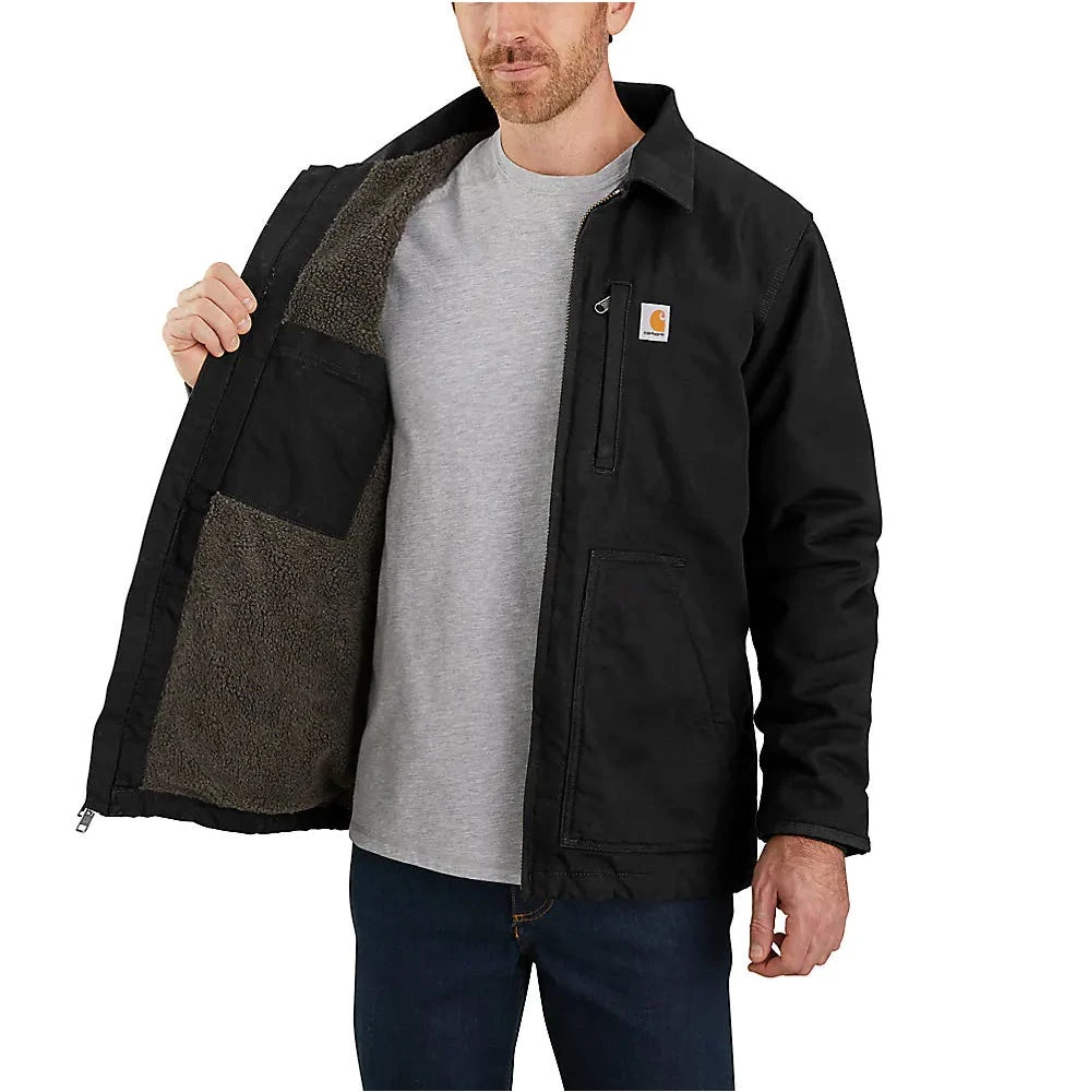 Carhartt Coats: Men's 104293 BLK Black Loose Fit Washed Duck Sherpa-Lined Coat 3 Carhartt Coats: Men's 104293 BLK Black Loose Fit Washed Duck Sherpa-Lined Coat - Image 3