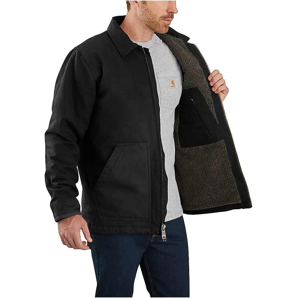 Carhartt Coats: Men's 104293 BLK Black Loose Fit Washed Duck Sherpa-Lined Coat 2 Carhartt Coats: Men's 104293 BLK Black Loose Fit Washed Duck Sherpa-Lined Coat - Image 2