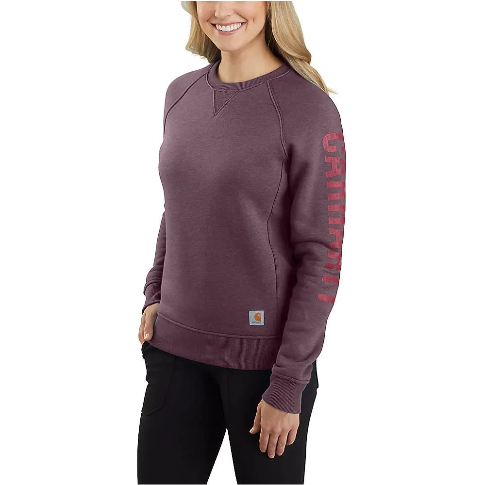Carhartt Sweatshirts: Women's 104410 V27 Blackberry Heather Crewneck Relaxed Fit Graphic Sweatshirt 1 Carhartt Sweatshirts: Women's 104410 V27 Blackberry Heather Crewneck Relaxed Fit Graphic Sweatshirt