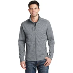 Port Authority Jacket: Men's F231 GRY Grey Digi Stripe Fleece Jacket -Eagle Shop f231 grey model front 042015