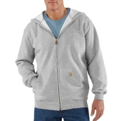 Carhartt Sweatshirts: Men's K122 HGY Heather Grey Midweight Hooded Front Zip Sweatshirt