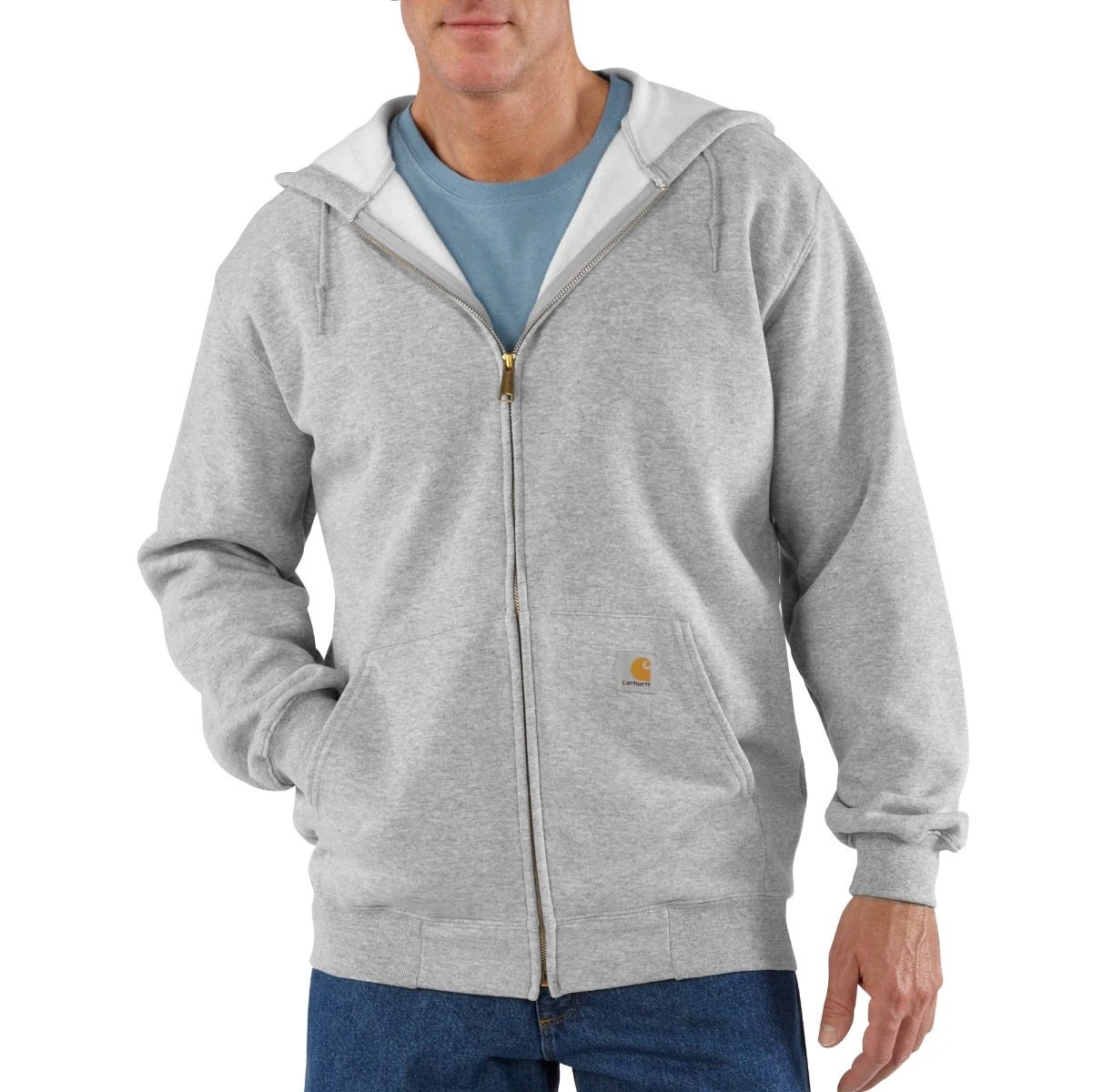 Carhartt Sweatshirts: Men's K122 HGY Heather Grey Midweight Hooded Front Zip Sweatshirt 1 Carhartt Sweatshirts: Men's K122 HGY Heather Grey Midweight Hooded Front Zip Sweatshirt