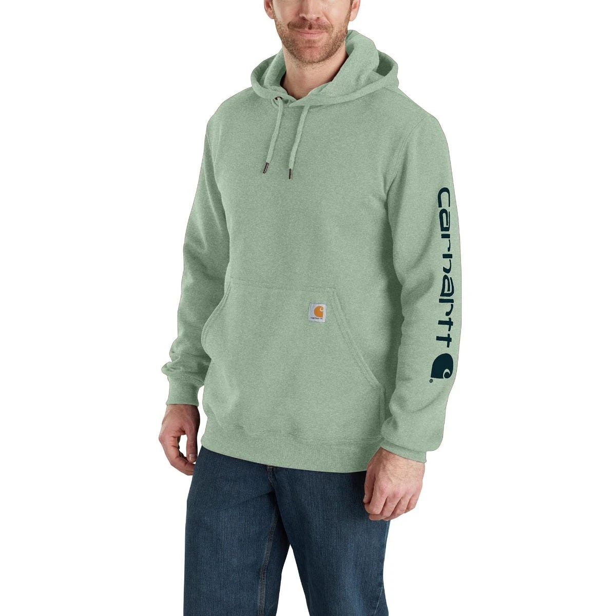Carhartt Sweatshirts: Men's K288 GA0 Jade Heather Midweight Hooded Logo Sweatshirt 1 Carhartt Sweatshirts: Men's K288 GA0 Jade Heather Midweight Hooded Logo Sweatshirt