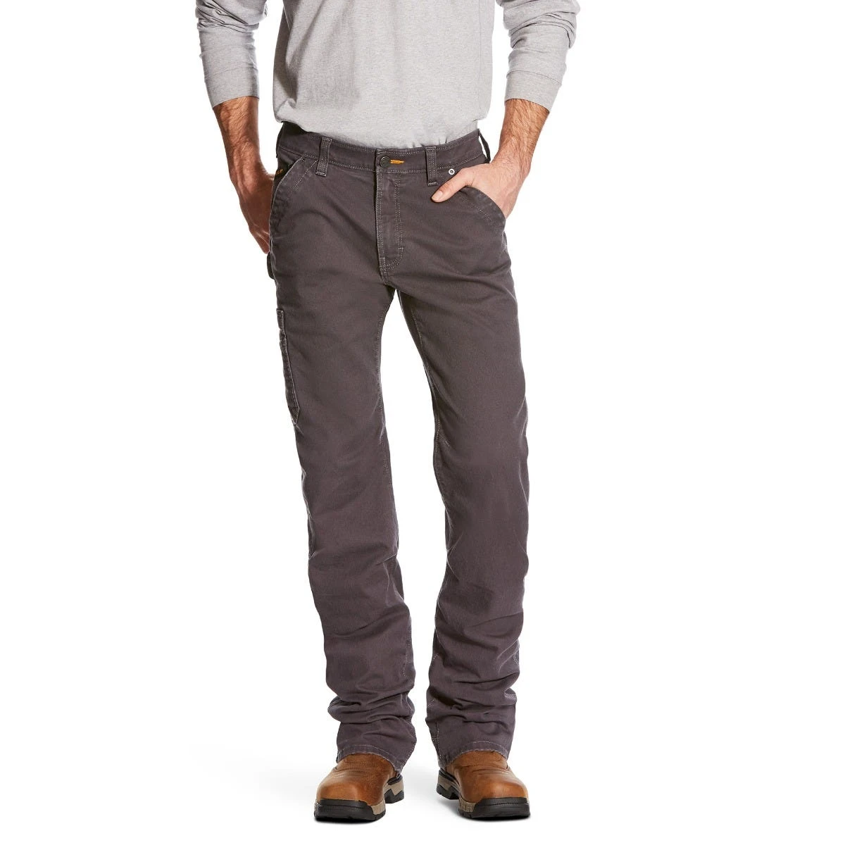 Ariat Rebar Jeans: Men's 10025973 Rebar Grey Rebar M4 Low Rise DuraStretch Washed Twill Dungaree Boot Cut Pant 1 Ariat Rebar Jeans: Men's 10025973 Rebar Grey Rebar M4 Low Rise DuraStretch Washed Twill Dungaree Boot Cut Pant