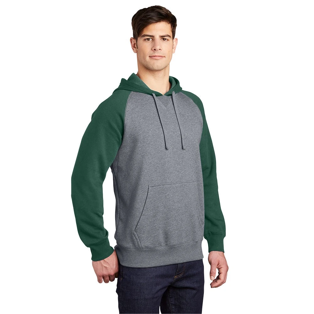 Sport-Tek Sweatshirt: Men's ST267-FGH Forest Green/Vintage Heather Raglan Colorblock Pullover Hooded Sweatshirt 3 Sport-Tek Sweatshirt: Men's ST267-FGH Forest Green/Vintage Heather Raglan Colorblock Pullover Hooded Sweatshirt - Image 3