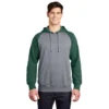 Sport-Tek Sweatshirt: Men's ST267-FGH Forest Green/Vintage Heather Raglan Colorblock Pullover Hooded Sweatshirt