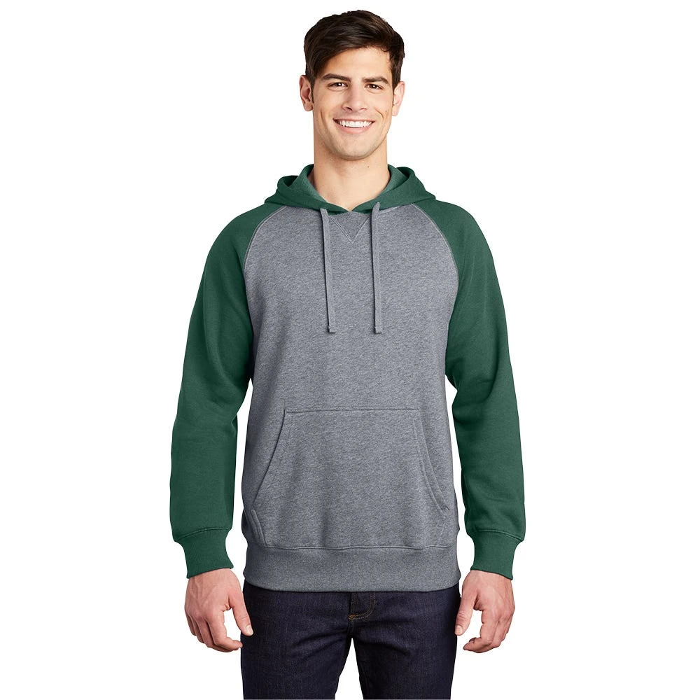 Sport-Tek Sweatshirt: Men's ST267-FGH Forest Green/Vintage Heather Raglan Colorblock Pullover Hooded Sweatshirt 1 Sport-Tek Sweatshirt: Men's ST267-FGH Forest Green/Vintage Heather Raglan Colorblock Pullover Hooded Sweatshirt