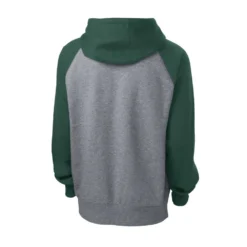Sport-Tek Sweatshirt: Men's ST267-FGH Forest Green/Vintage Heather Raglan Colorblock Pullover Hooded Sweatshirt 11 Sport-Tek Sweatshirt: Men's ST267-FGH Forest Green/Vintage Heather Raglan Colorblock Pullover Hooded Sweatshirt -Eagle Shop st267 forestgreenvntghthr form back 1