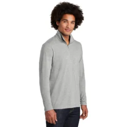 Sport-Tek Pullover: Men's ST407LGH Light Grey Heather Solid PosiCharge Tri-Blend Wicking 1/4-Zip Pullover